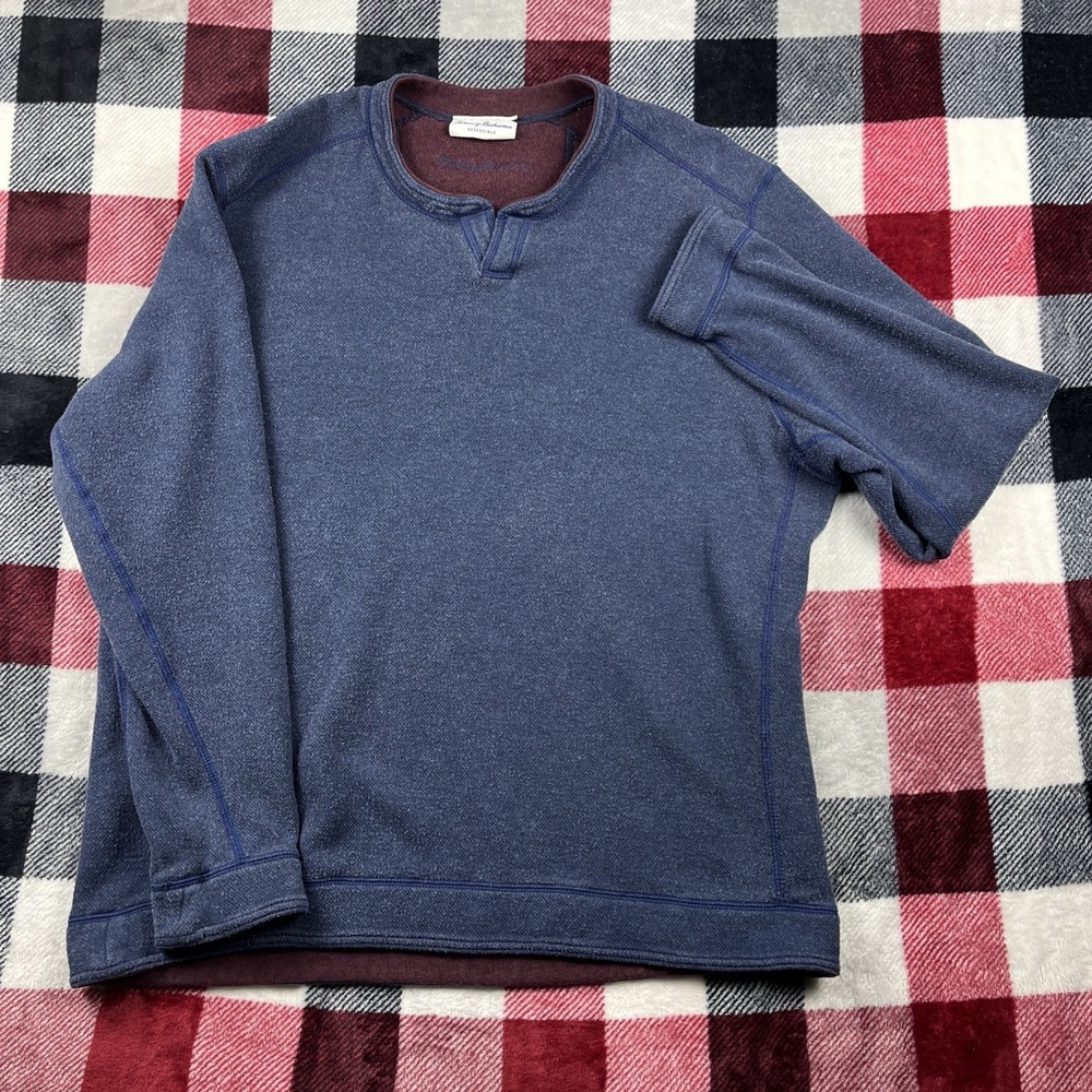 Tommy Bahama Sweater Mens XL Blue Gray Reversible Crewneck Pullover Casual